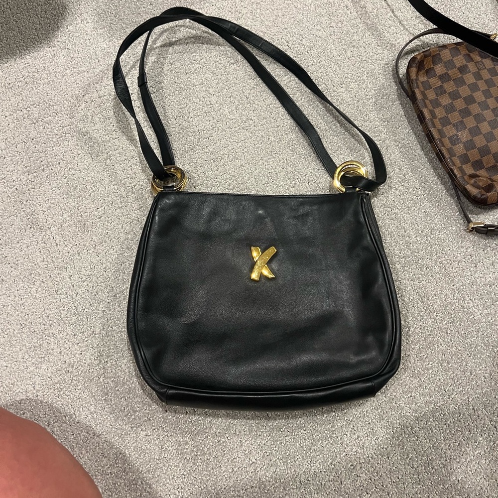 Paloma Picasso Black and Gold Shoulder Bag